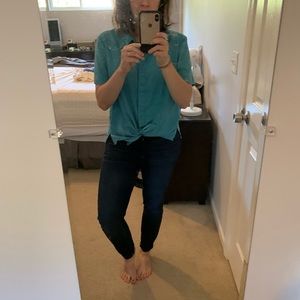 VINTAGE short sleeve blue button up shirt